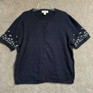 Other CJ Banks Top Plus 1X Floral Embroidery Navy… - image 1