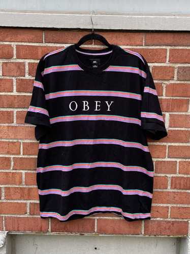 Obey OBEY Men's Black/Multicolored Striped S/S T-S