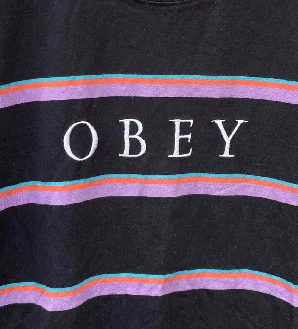 Obey OBEY Men's Black/Multicolored Striped S/S T-… - image 3