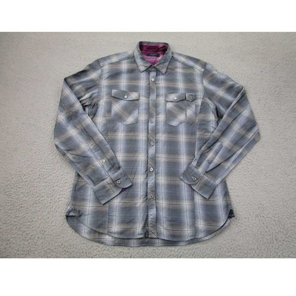 Ted Baker Ted Baker Shirt Mens M Gray Blue Plaid … - image 1