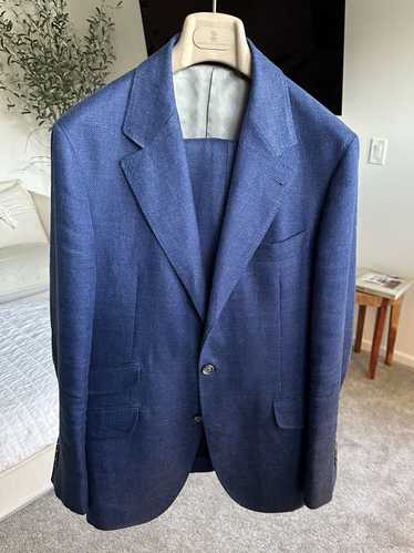 Brunello Cucinelli Linen Wool Silk Navy Suit (40R/