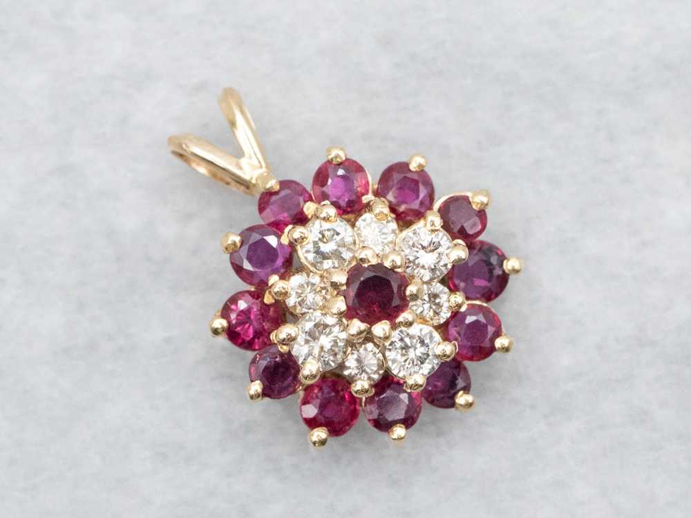 Twinkling Ruby and Diamond Halo Pendant - image 1