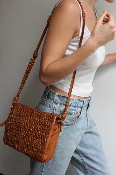 Intricate Vintage Woven Leather Shoulder Bag