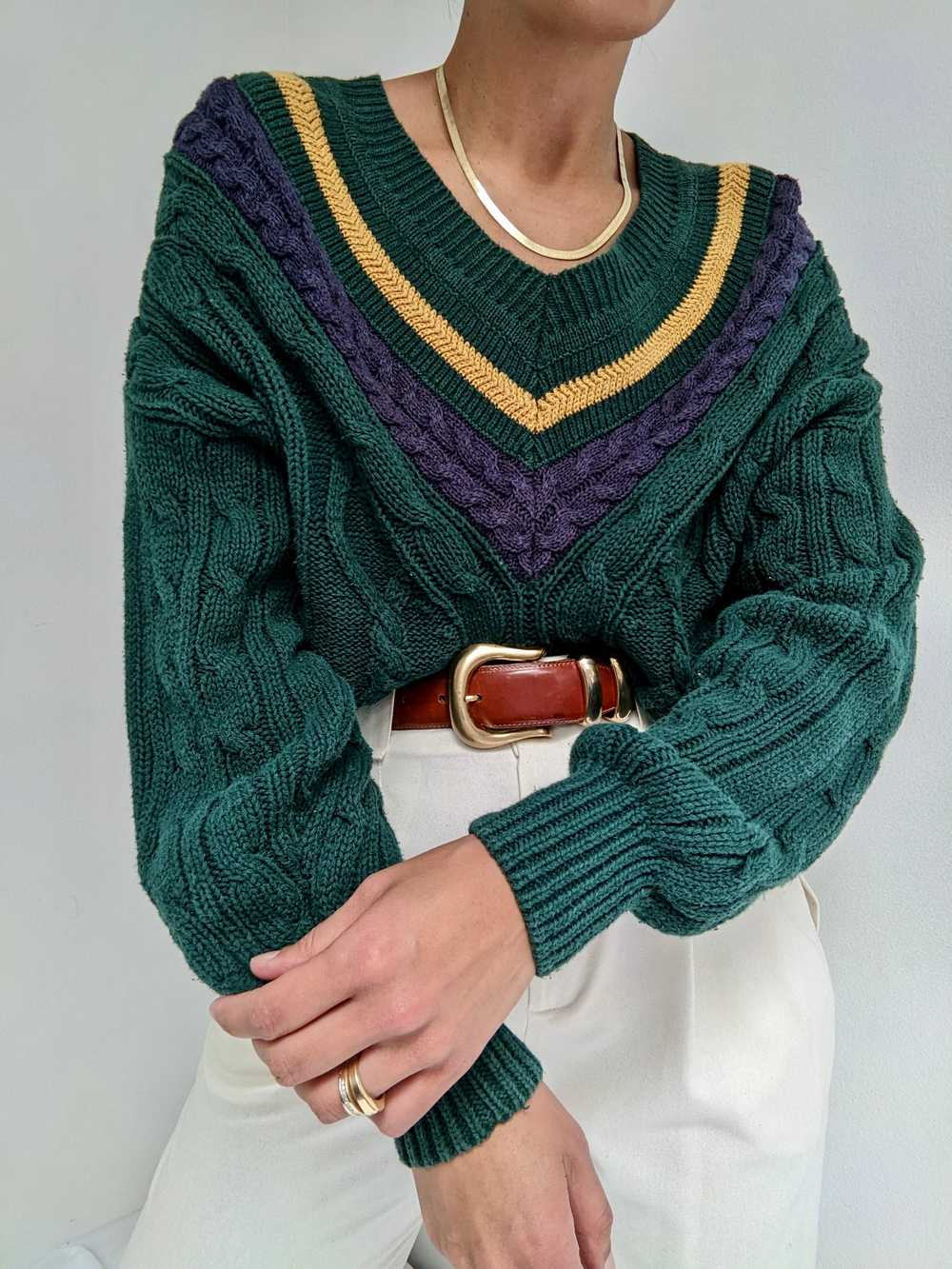 Vintage Evergreen Collegiate Knit Sweater - image 1