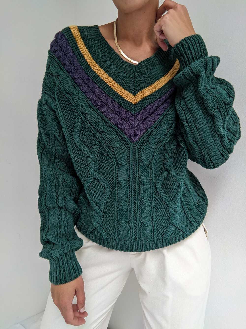 Vintage Evergreen Collegiate Knit Sweater - image 2