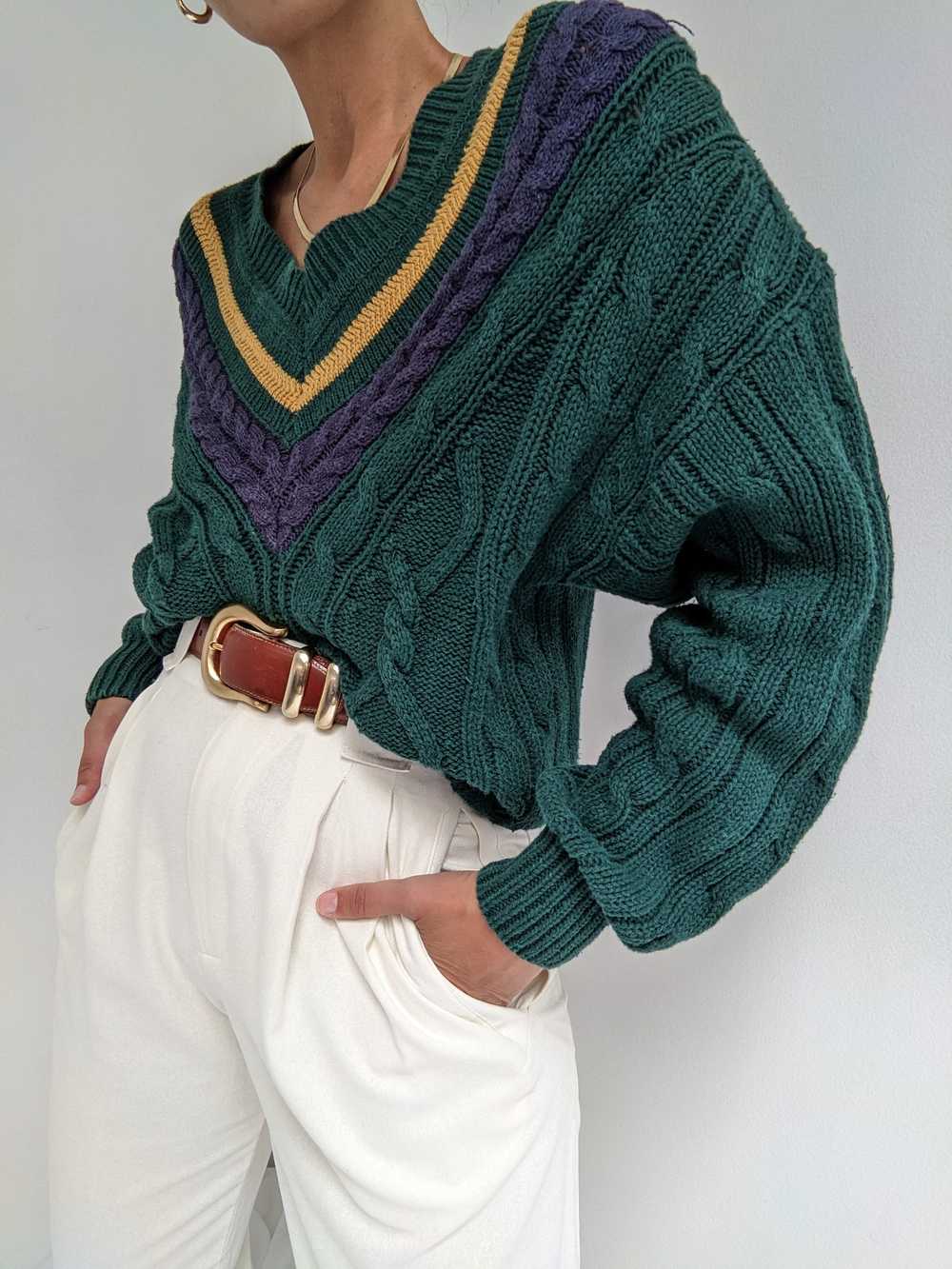 Vintage Evergreen Collegiate Knit Sweater - image 3