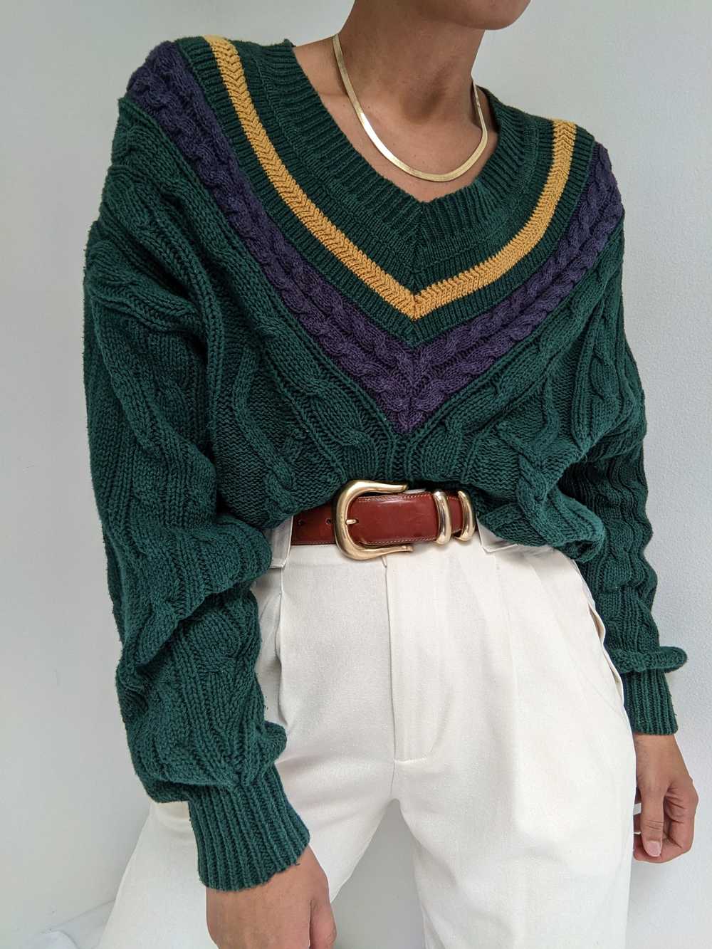 Vintage Evergreen Collegiate Knit Sweater - image 4