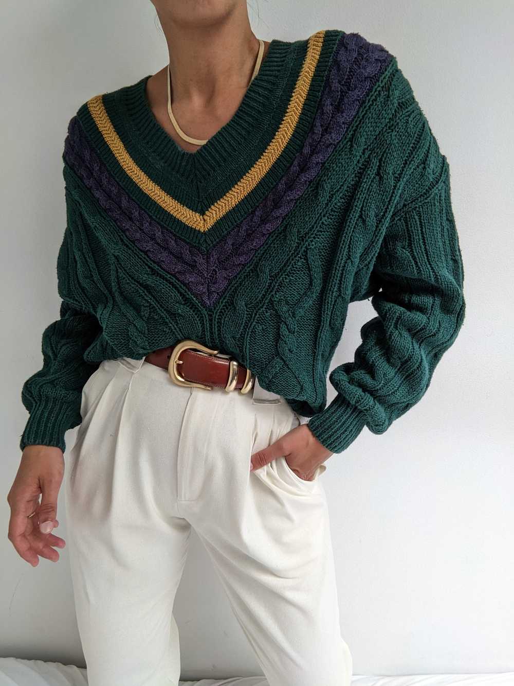 Vintage Evergreen Collegiate Knit Sweater - image 5