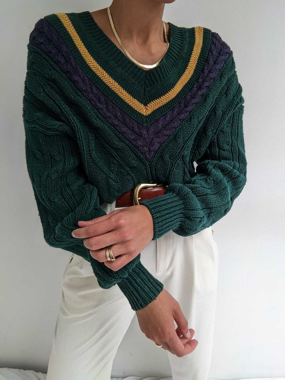 Vintage Evergreen Collegiate Knit Sweater - image 6