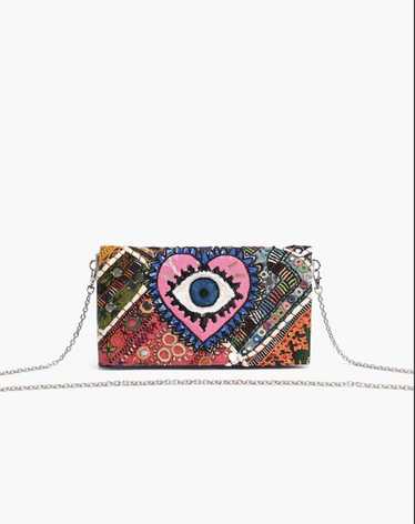 Denim Beaded and Embroidered Crossbody Clutch Bag