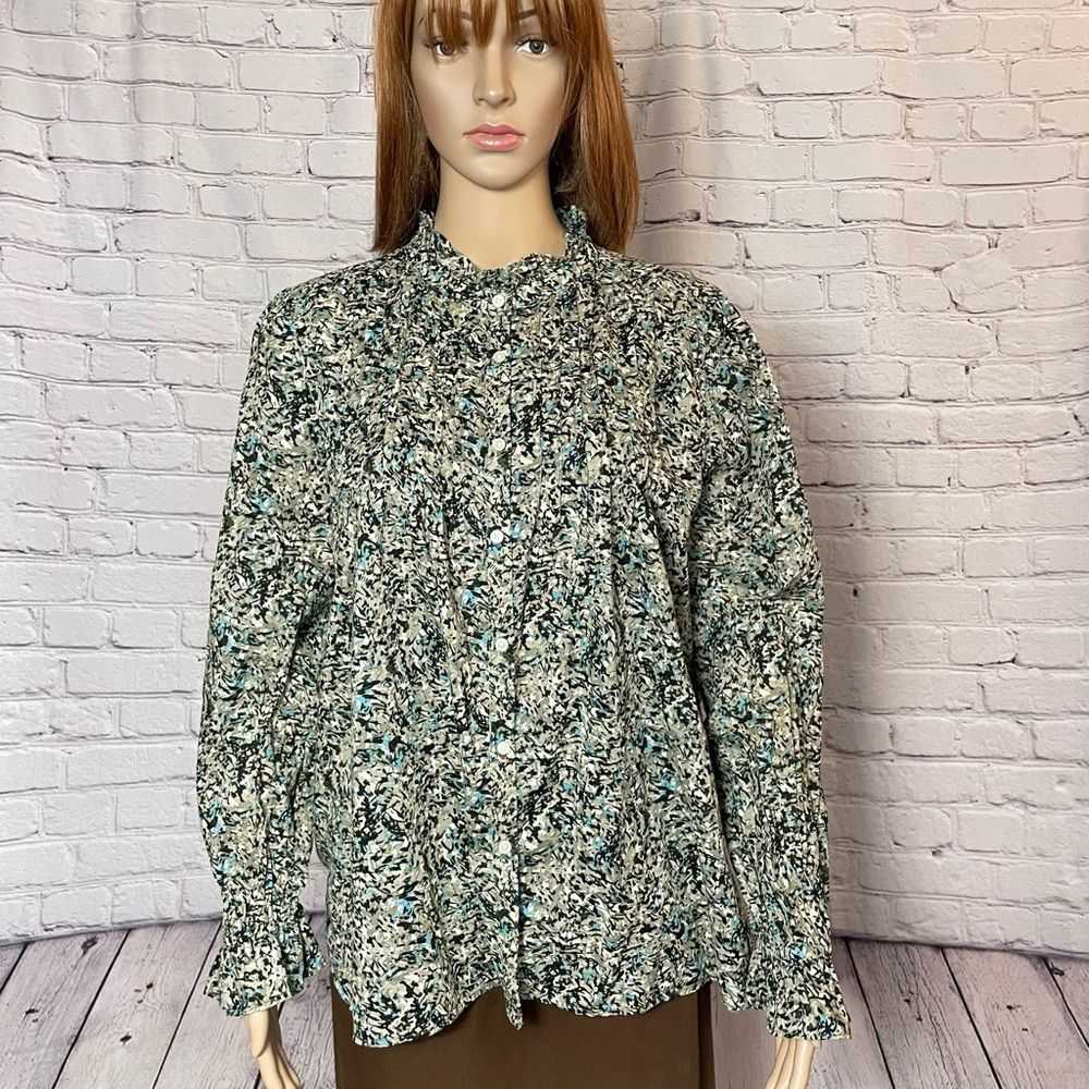 Loft Loft Floral Cotton Long Sleeve Mock Neck Blo… - image 2