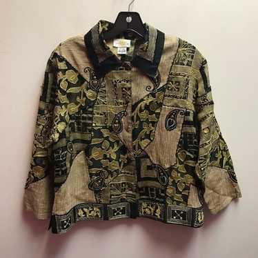 SANDY STARKMAN｜インド製 編み込みフリンジジャケット　ヴィンテージ レディース 古着 90s SANDY STARKMAN マルチ パターン 異素材