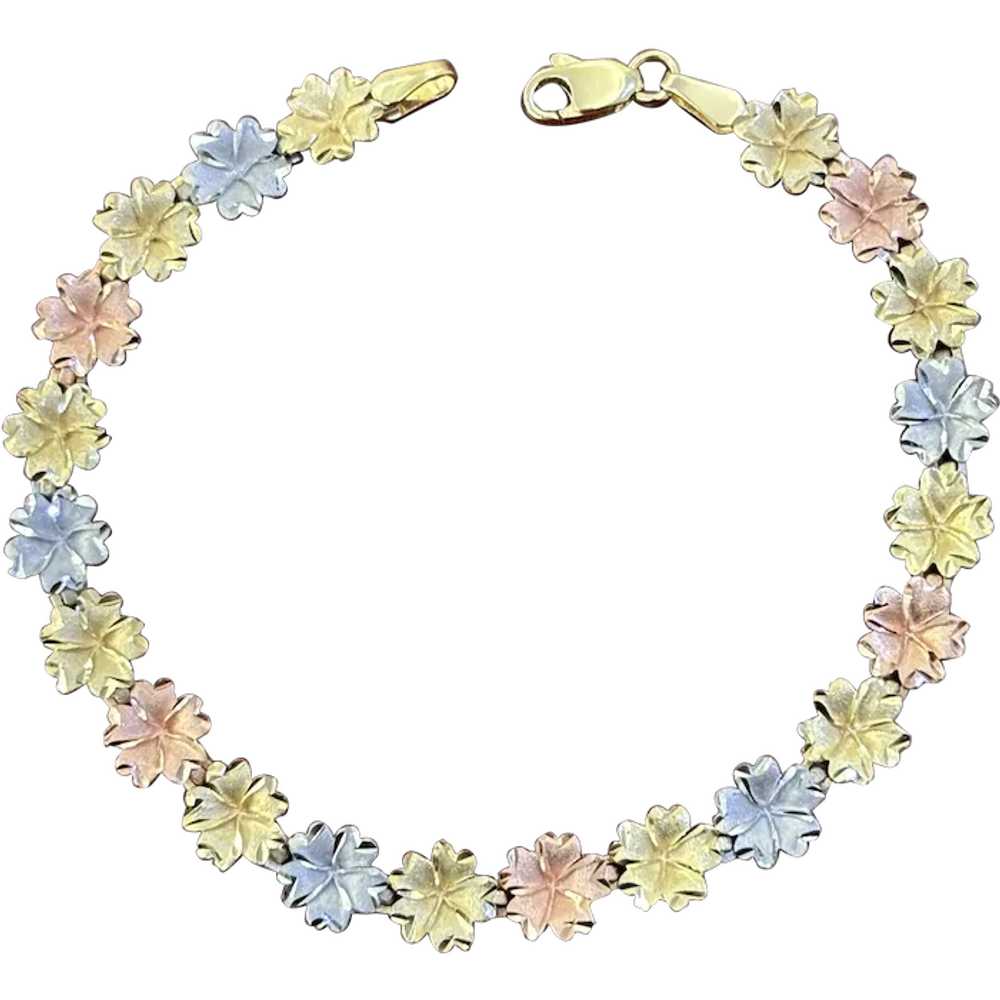 14K Tricolor Gold Flower Bracelet - image 1