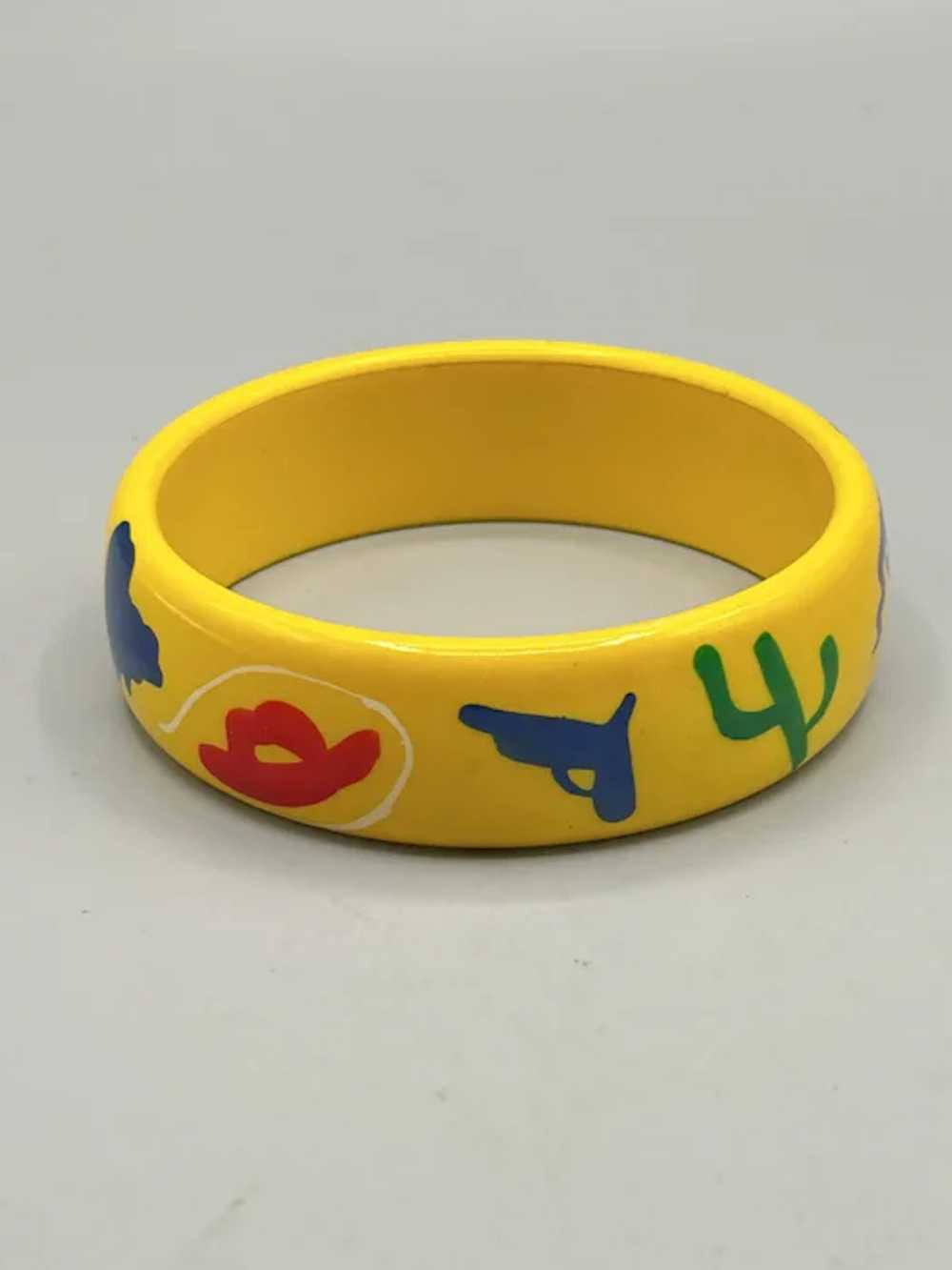 Vintage Yellow Plastic Bangle Bracelet with Color… - image 2