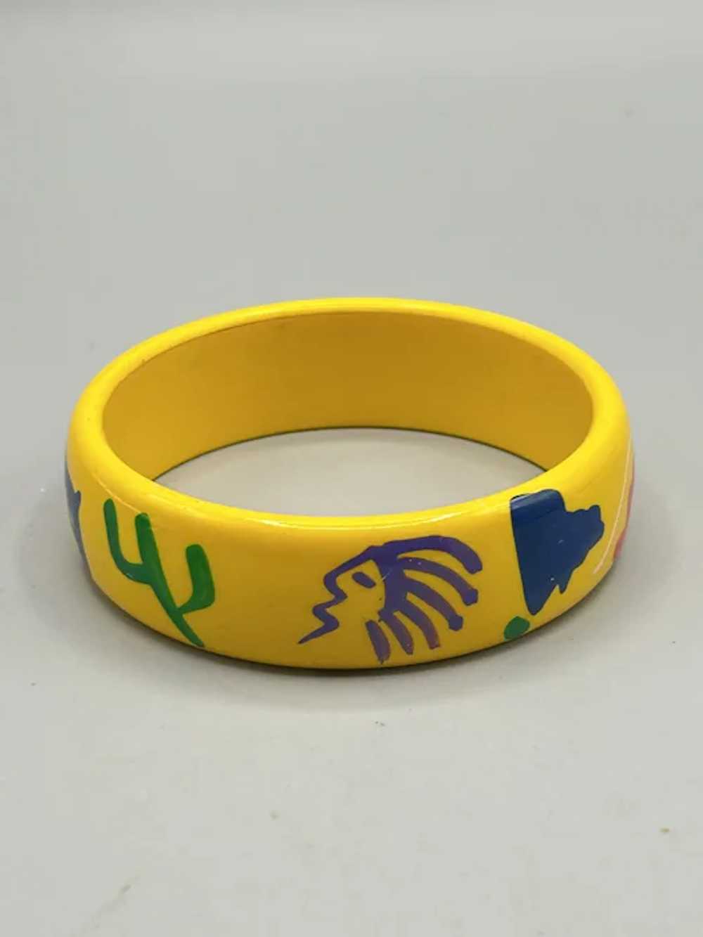 Vintage Yellow Plastic Bangle Bracelet with Color… - image 3