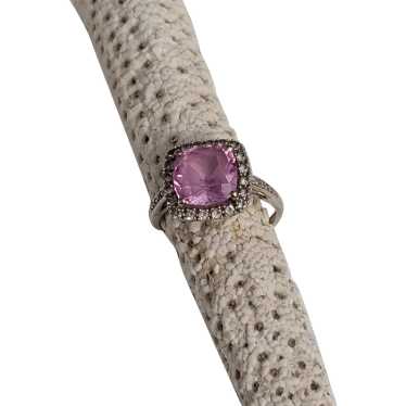 10K White Gold Cushion Pink Sapphire Halo Ring