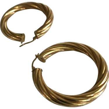 14 K YG Uno Aerre Italian Twist Hoops - image 1