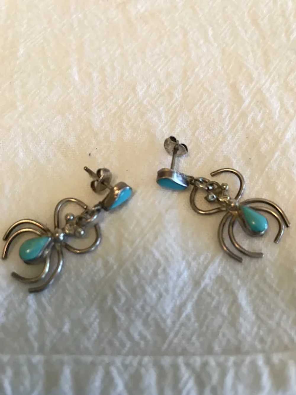 Sterling SW Turquoise Spider Earrings - image 3