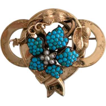 Victorian Seed Pearl and Turquoise Brooch