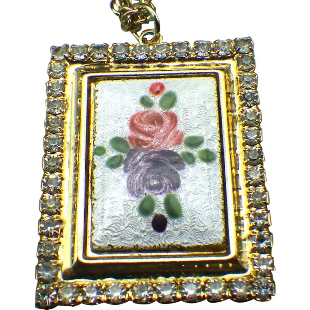 Guilloche' Enamel Picture Frame Pendant Necklace,… - image 1