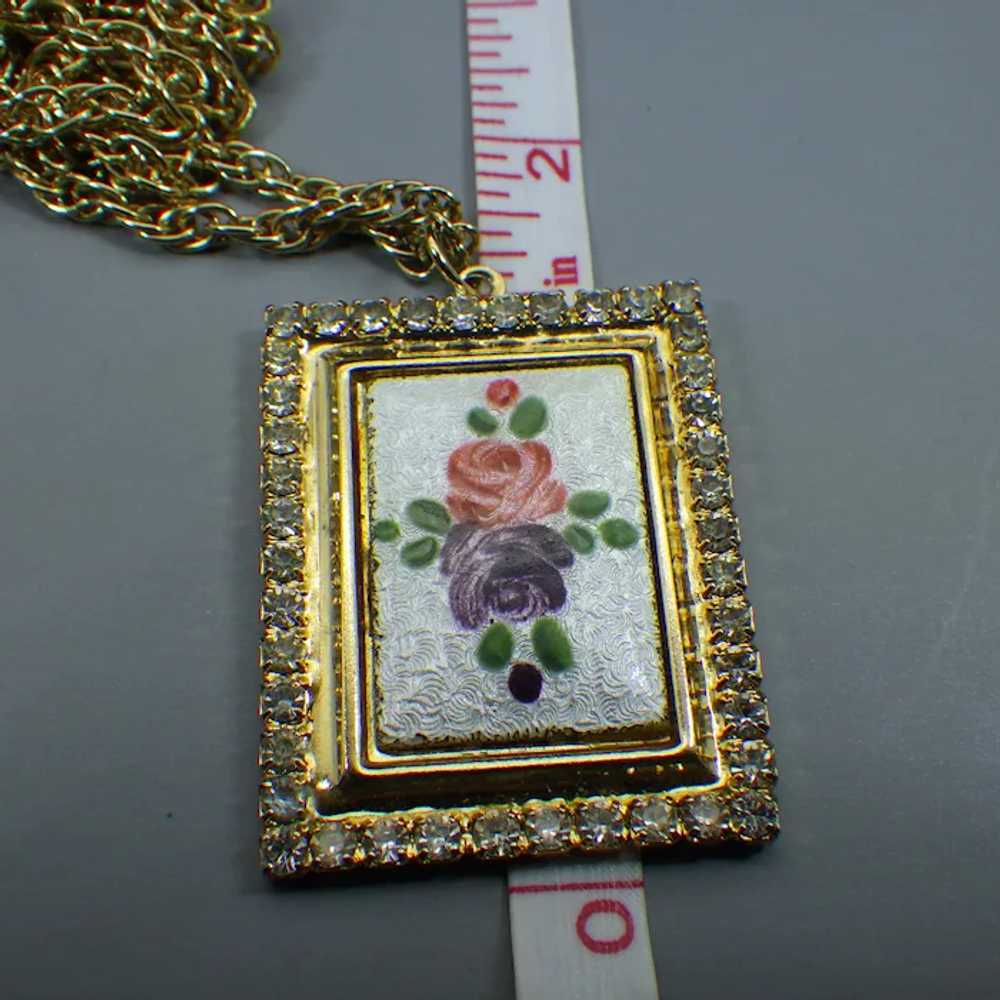 Guilloche' Enamel Picture Frame Pendant Necklace,… - image 2