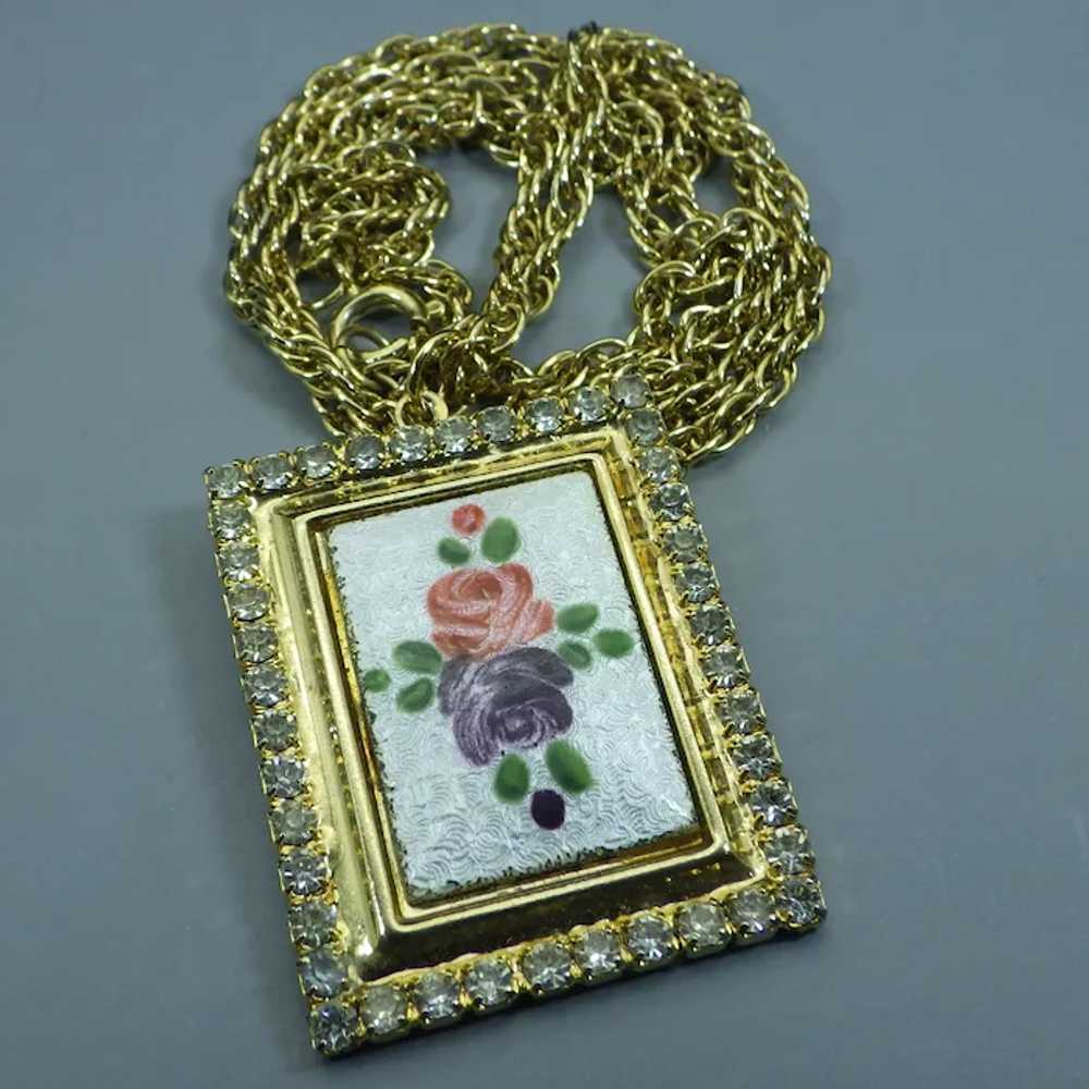 Guilloche' Enamel Picture Frame Pendant Necklace,… - image 4