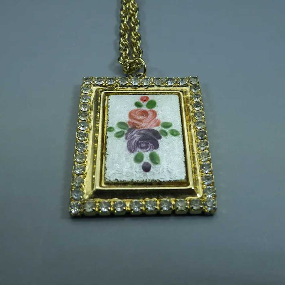 Guilloche' Enamel Picture Frame Pendant Necklace,… - image 5