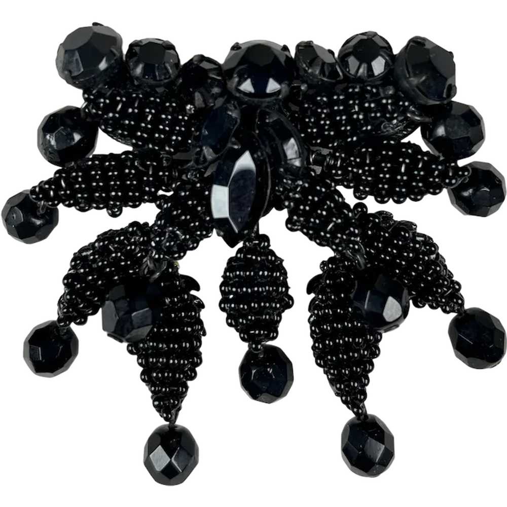 RARE Miriam Haskell Large Black Seed Beads Pin - image 1