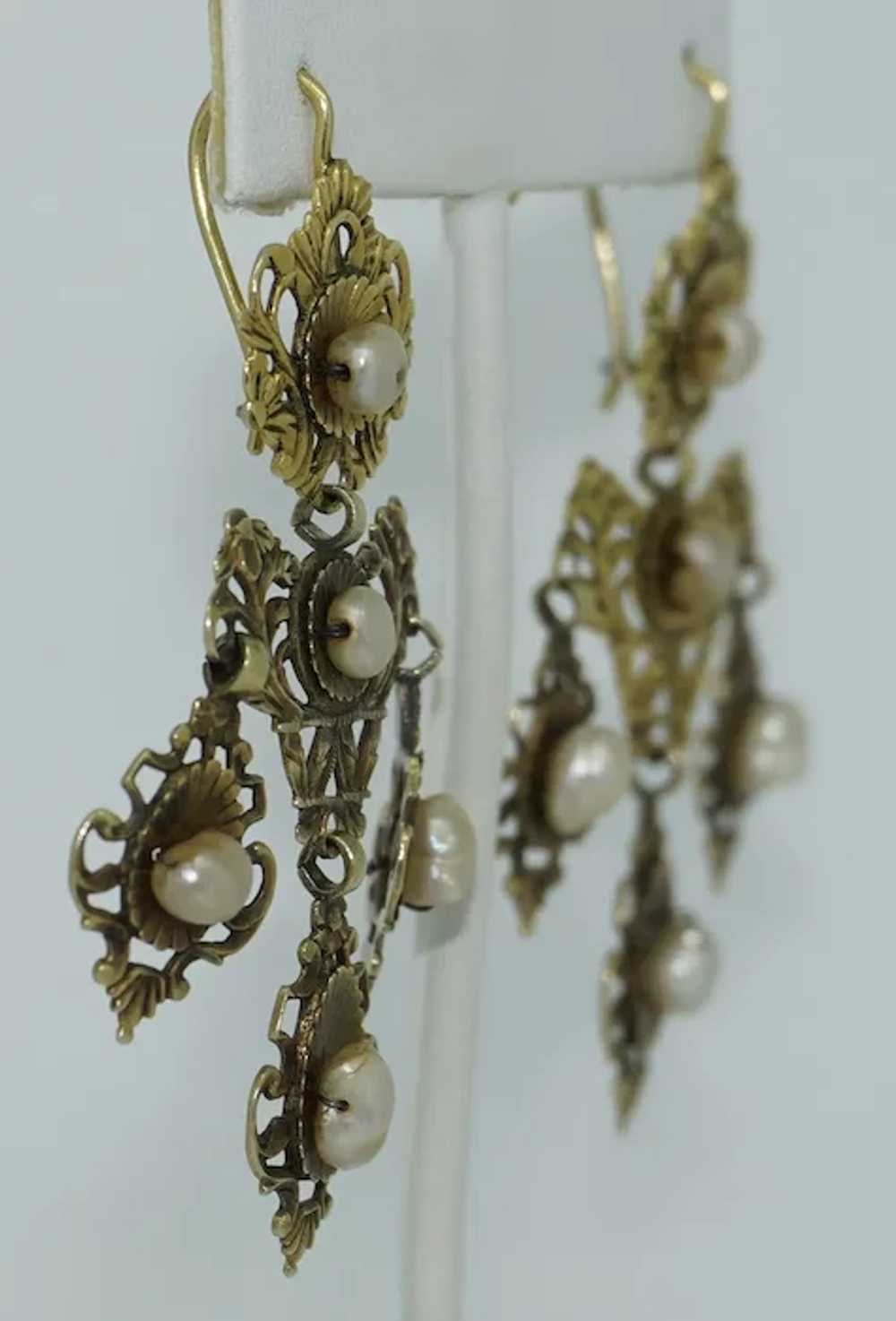 19th Century 18K & Fresh Water Pearl Chandelier E… - image 4