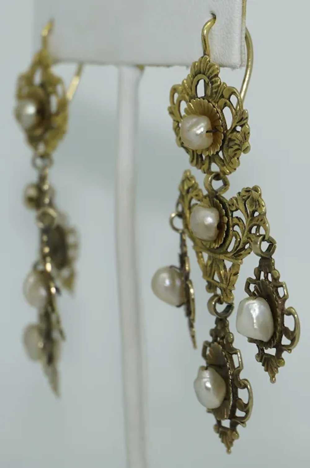 19th Century 18K & Fresh Water Pearl Chandelier E… - image 6