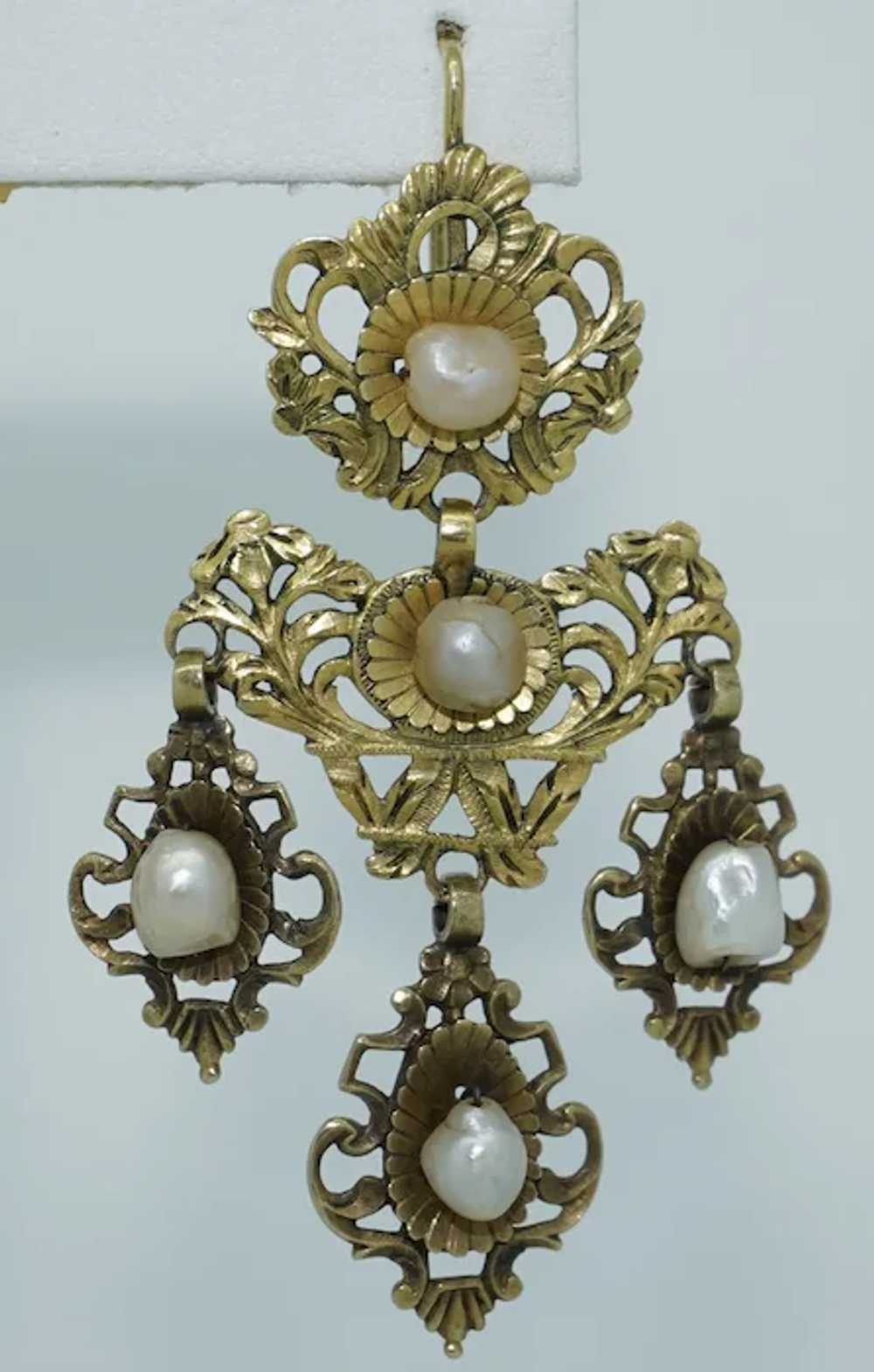 19th Century 18K & Fresh Water Pearl Chandelier E… - image 7