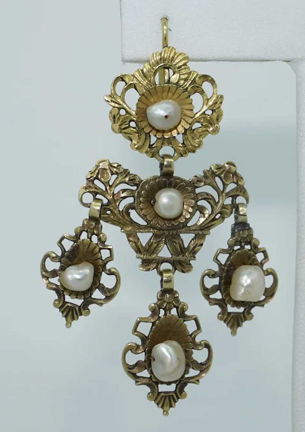 19th Century 18K & Fresh Water Pearl Chandelier E… - image 8