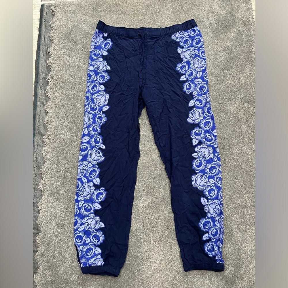 Designer Aerie blue and purple floral jogger pants - image 1