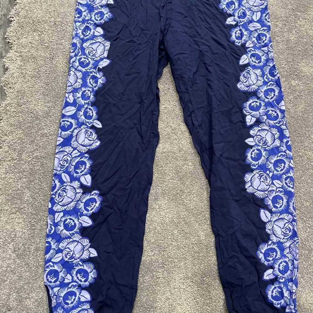 Designer Aerie blue and purple floral jogger pants - image 3