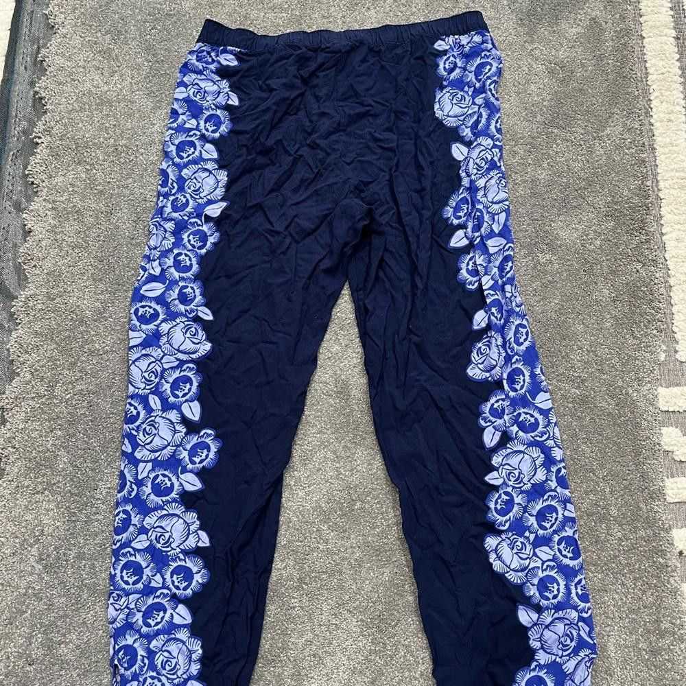 Designer Aerie blue and purple floral jogger pants - image 5