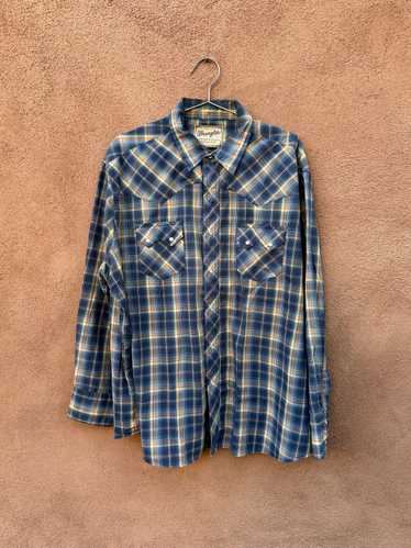 Blue, Yellow, Orange Plaid Wrangler Pearl Snap Shi