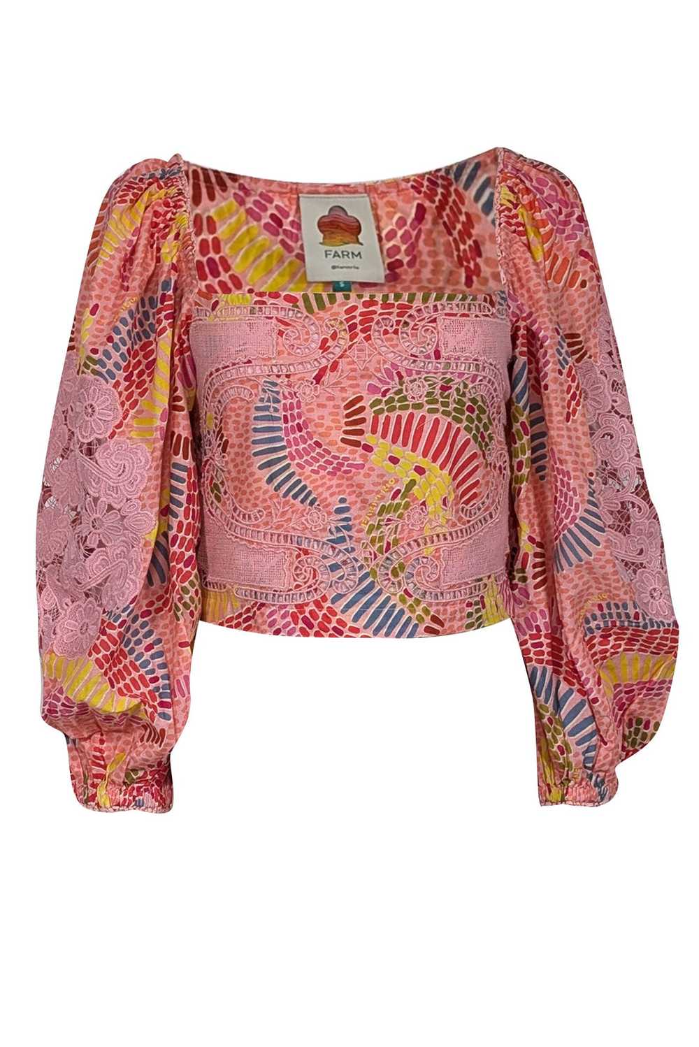 Farm - Pink & Multicolor Print Smocked Back Top S… - image 1