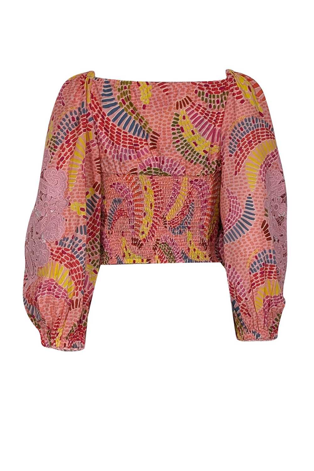 Farm - Pink & Multicolor Print Smocked Back Top S… - image 3