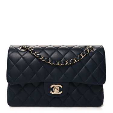 CHANEL Lambskin Quilted Small Double Flap Navy