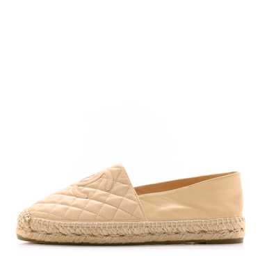 CHANEL Lambskin Quilted CC Espadrilles 40 Beige