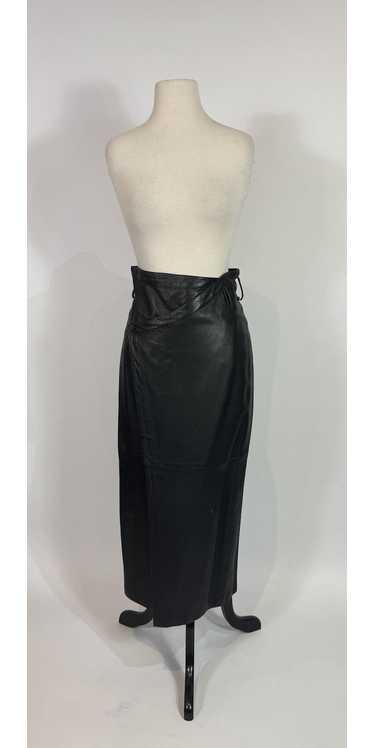 Luciano Soprani Black Leather Wrap Maxi Skirt