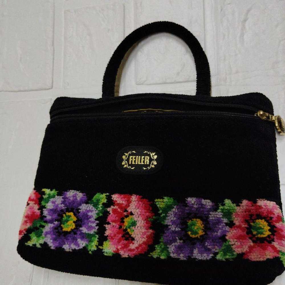 Rare Vintage FEILER Floral Pattern Handbag Black - image 11