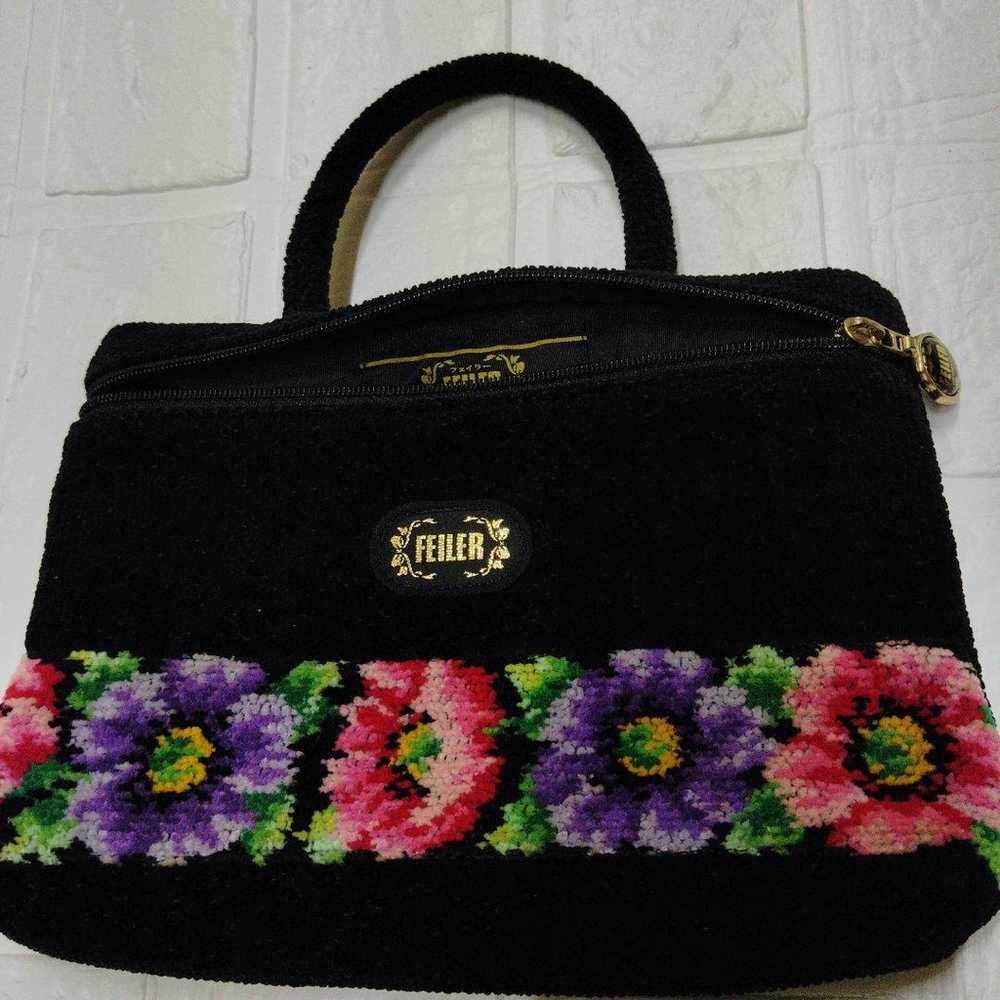 Rare Vintage FEILER Floral Pattern Handbag Black - image 1