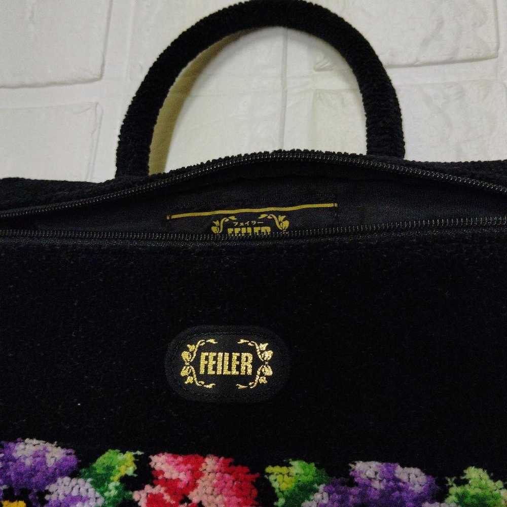 Rare Vintage FEILER Floral Pattern Handbag Black - image 2