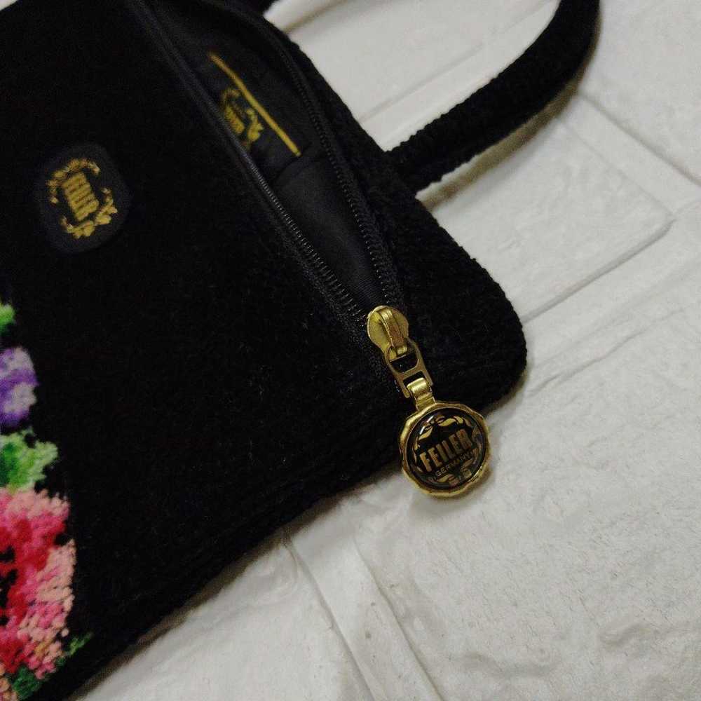 Rare Vintage FEILER Floral Pattern Handbag Black - image 3