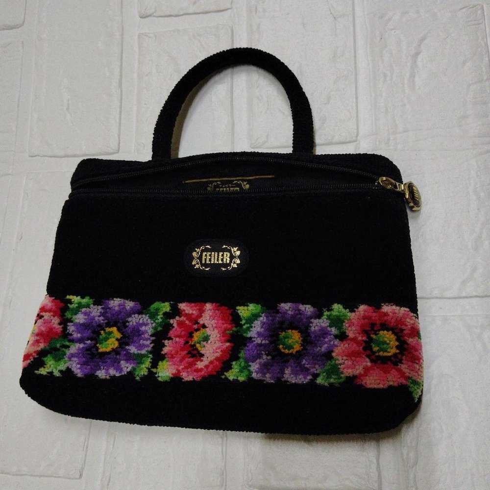 Rare Vintage FEILER Floral Pattern Handbag Black - image 6