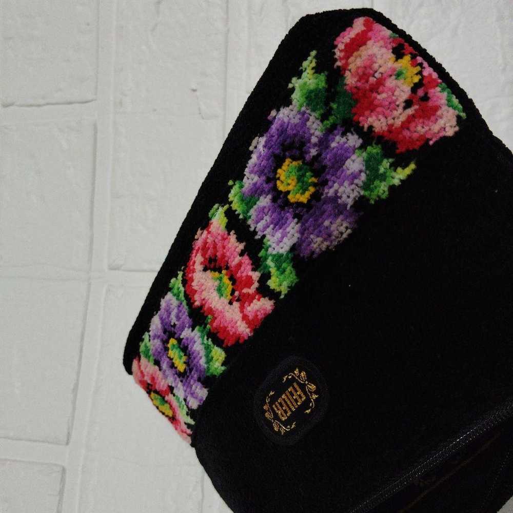 Rare Vintage FEILER Floral Pattern Handbag Black - image 9