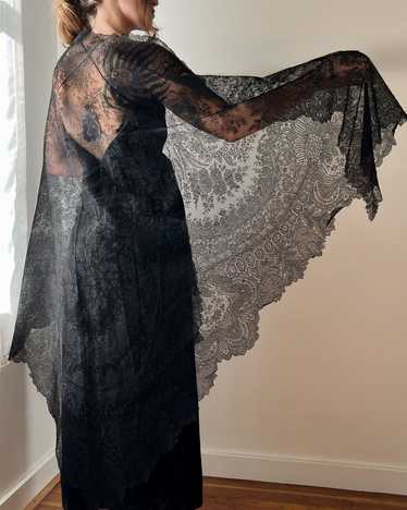 1860s Chantilly Botanical Lace Shawl