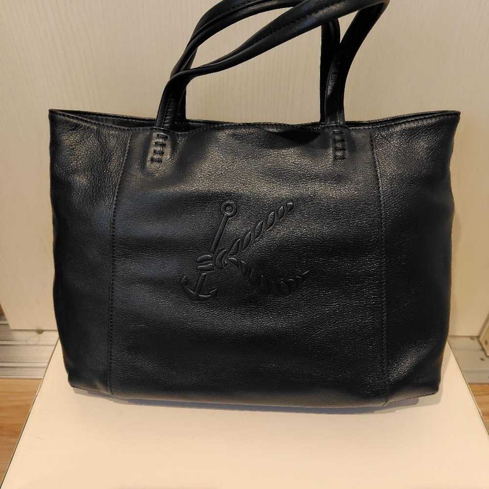 This is a navy leather tote bag from Kitamura. - image 1