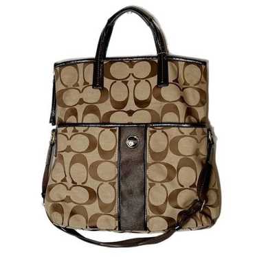 Coach Fold Over Signature Stripe Tote Shoulder Bag - image 1